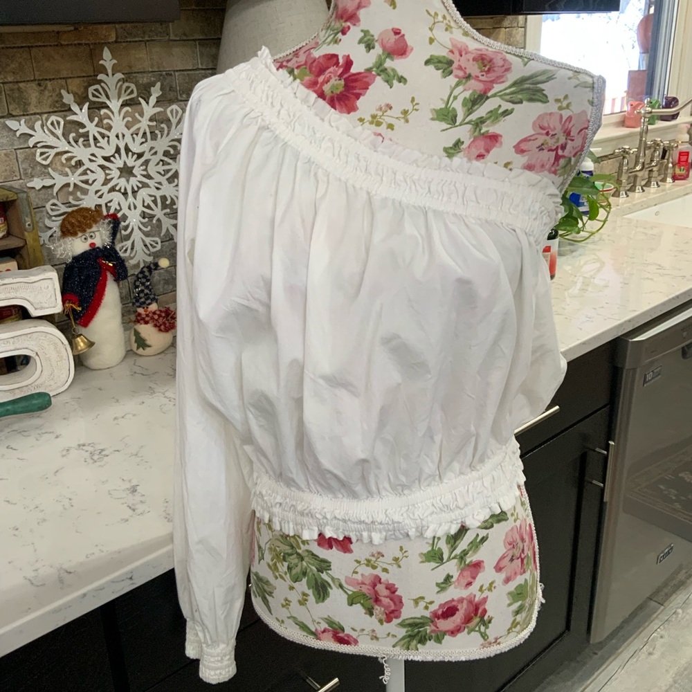 Free People Anabelle Asymmetrical Top One Shoulder White Cotton Womens Small